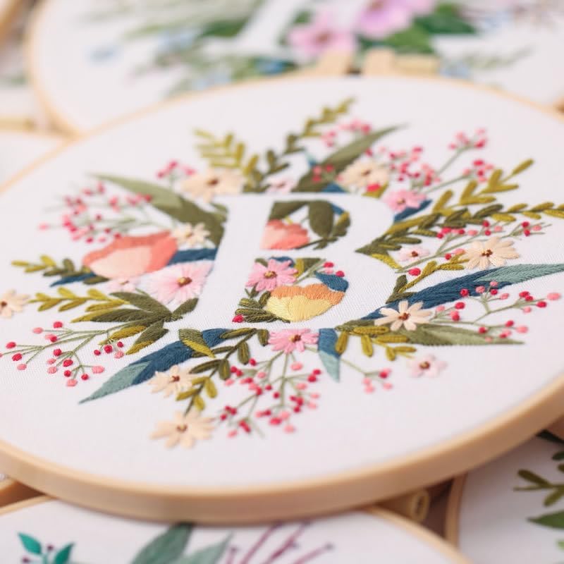 artcici Embroidery Kits Plant Flower Leaf English Letter Patterns for Beginners Adults, Full Range Embroidery Starter Kits Cross Stitch Needlework Supplies (Letter B) - Image 4