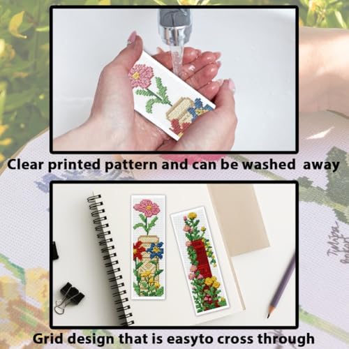 ACRNIGHEET 6PCS Stamped Cross Stitch Bookmark Kit for Beginners Flower 11CT - Image 3