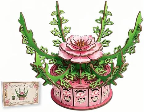 3D Wooden Puzzle Music Box for Adults, Peony Flower DIY Kit by YLXFHOStore