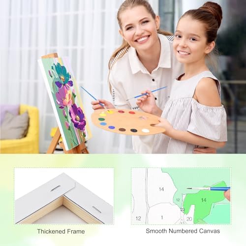 TOSTOG Colorful Flowers Framed Canvas Paint by Numbers Art Kit for Adults and Kids, Beginner Acrylic Oil Painting Supplies with Wooden Frame for Home Wall Decor 20 * 30 cm/8 * 11.8 in - Image 3