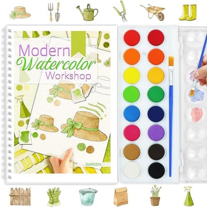 Beginners Watercolor Workbook for Adults, Step-by-Step Coloring Book Set by apolyone