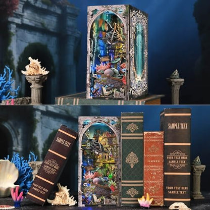 fifijoy Book Nook Kit - DIY Miniature Dollhouse Kit for Adults and Teens, 3D Wooden Puzzle Bookend with LED Light, Creative Bookshelf Decor Gifts for Family and Friends (Lost City of Atlantis) - Image 2