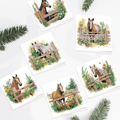 MVVMTOP 6pcs Diamond Art Painting Greeting Card, DIY Horse Diamond Art Greeting Card for Blessing and Wishe Special Shaped Diamond Arts Crafts for Birthday Thanksgiving Day - Image 5