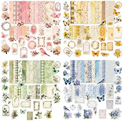 400-Piece Vintage Floral Scrapbook Kit, Paper & Stickers, 4 Color Themes by Diuhofart
