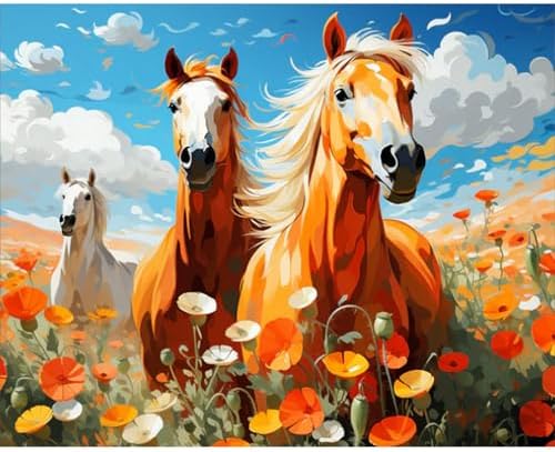 Paint by Numbers Kit for Adults, Wild Horses Number Painting Canvas Kit by CamocinDIYKit