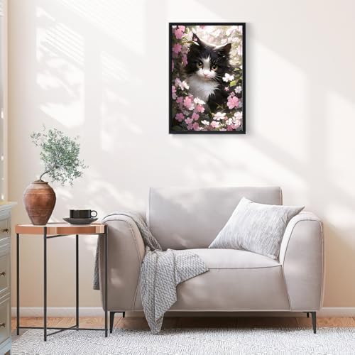 Ginkko Paint by Numbers Kit for Adults Beginner & Kids Ages 8-12 with Wooden Frame Easy Acrylic on Canvas 8x12 inch with Paints and Brushes, Cat Flower (Include Framed) - Image 2