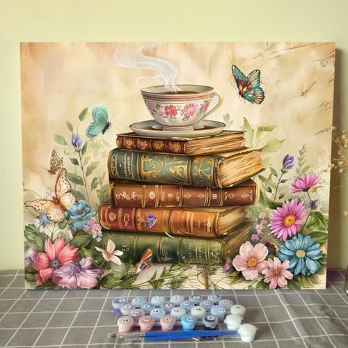 Stack Magic Book Paint by Numbers Kits for Adult Beginners,Boho Paint by Numbers Vintage Style Painting by Numbers Arts Craft Kits Canvas Drawing for Home Without Framed 16''W x 20''H by Aihonmin