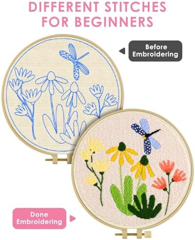 TINDTOP Punch Needle Kits, DIY Punch Embroidery Kits for Adults Beginner, Tool with Punch Needle Fabric, Hoops, Yarns and Sewing Needles (Set B) - Image 3