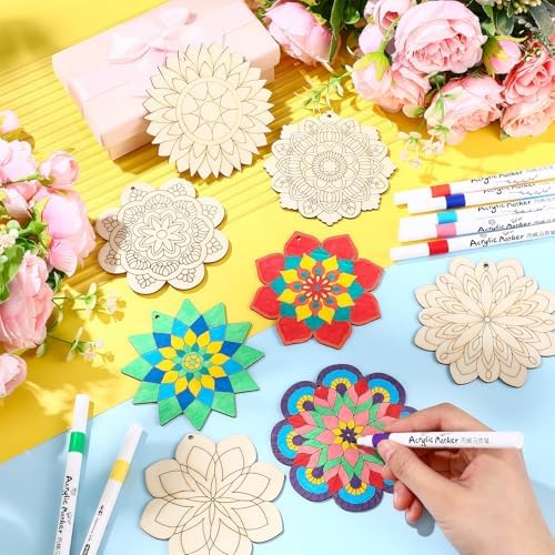 Blosssound 40 Pcs Unfinished Wood Mandala to Paint, Elegant - Image 4