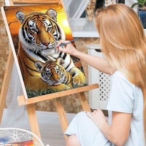 Bowetile Framed Paint by Numbers Tiger for Adults Beginners, Adults' Paint-by-Number Tiger Kits, Easy Adult Paint by Number Kits on Canvas, Acrylic Animals Number Painting for Home Decor, 8x12in - Image 2