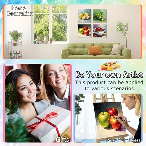 Ycydilirab 4 Pack Fruit Paint by Numbers Kit for Adults with Framed Wooden Easel - Fruit Adult Paint by Number,Paint by Number Canvas for Adults Gifts Home Wall Decor 8×8 inch - Image 7