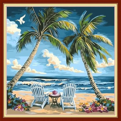 Redxing Stamped Cross Stitch Kits Embroidery kit for Beginners Adults Full Range of Embroidery Patterns Starter Kits DIY Printed Cross Stitch Kits Needlepoint Kits 11CT-Drink Tea Seaside 18x18 inchs by RedxingStampedCrossStitchK