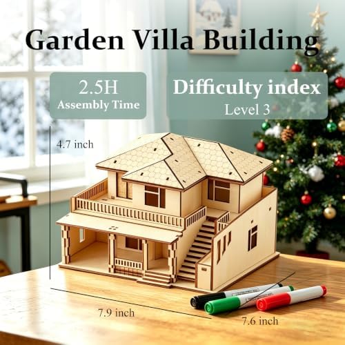3D Wooden Puzzle for Adults, DIY Miniature Garden Villa Building Two Layer - Image 2