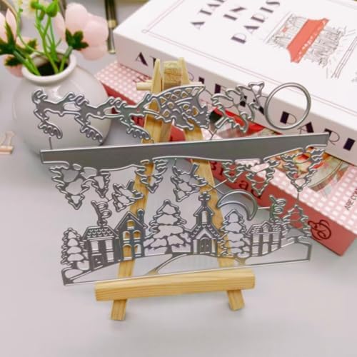 Scrapbooking Die-Cuts, Christmas Metal Cutting Dies for Card Making, Paper Craft Punch Template, Background Embossing Stencils, DIY Album Décor (Christmas Tree and Deer House-14x10.8cm) - Image 6