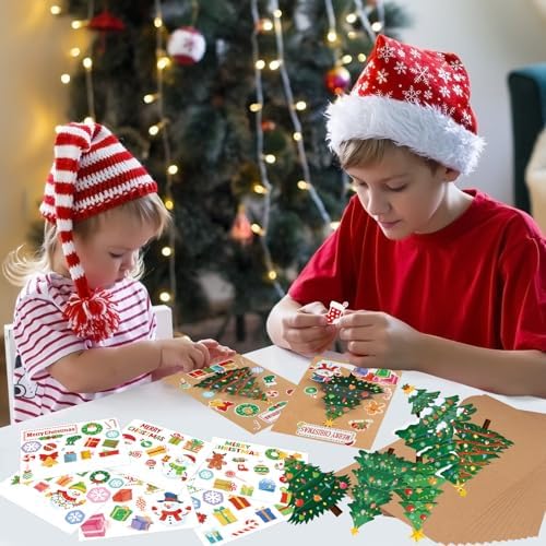 COCHIE 24 Sets Christmas Card Making Kits 3D Christmas Tree Card Making Craft Kits for Kids Holiday Greeting Cards Bulk for Home Classroom Activities - Image 6