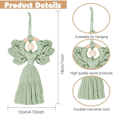 ORIGACH 3 Set DIY Angel Macrame Kit, Boho Wall Hanging Ornament for Beginners, Angel Wings Kit with Instruction Tutorial for Adults, Pink Blue & Green - Image 3