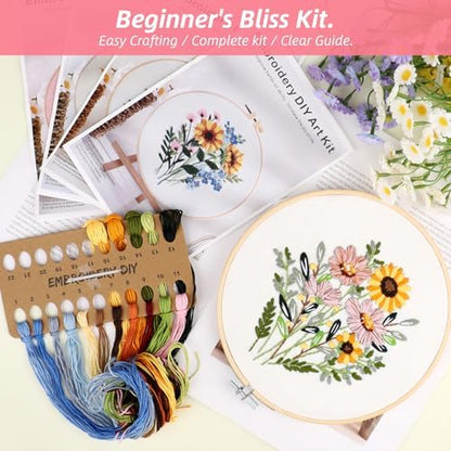 Sopoloray 4 Pack Embroidery Kit for Beginners Adults,Cross Stitch Kit with Floral Patterns,Complete Starter Set with Hoop,Pre-Printed Fabrics,Threads,Needles,Scissors,Hand Craft Lover Gift - Image 4