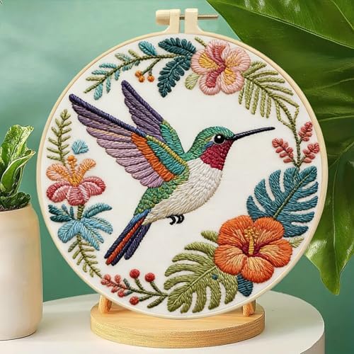 FRANDEK DIY Flower Hummingbird Stamped Embroidery Kit with Hoop for Adults - Image 7