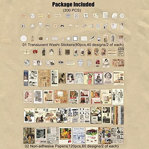 Esweny 200 Pieces Vintage Ephemera Scrapbooking Supplies Pack for Decoupage, Collage Craft, Notebooks, Album, Planners, Paper Scrapbook Stickers Kit (Retro) - Image 2