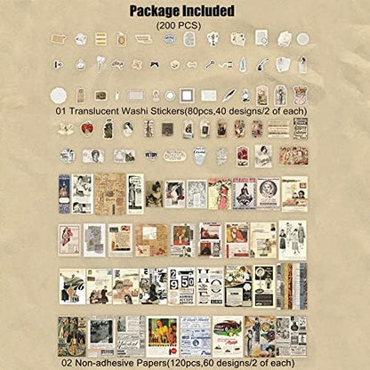 Esweny 200 Pieces Vintage Ephemera Scrapbooking Supplies Pack for Decoupage, Collage Craft, Notebooks, Album, Planners, Paper Scrapbook Stickers Kit (Retro) - Image 2