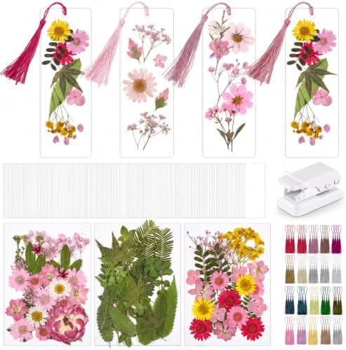 Fuyoooo 376 Pcs Pressed Flower Bookmark Kit,Pink,2 x 8 Inch by Liraitoya