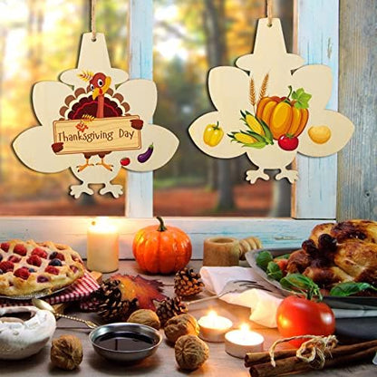 Large Size 7inch Wooden Thanksgiving Ornaments to Paint, DIY Blank Unfinished Turkey Wood Ornament for Crafts Hanging Decorations Family Party(10PCS, Beige Turkey) - Image 2