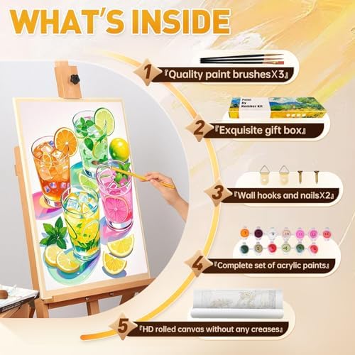 Qaisxoty Paint by Numbers Kit for Adults Beginner, Rolled Canvas Drinks Adult Paint by Number with Box, Brushes, Acrylic Paints, Painting by Numbers Gift, Home Decor - 12”x16” - Image 7