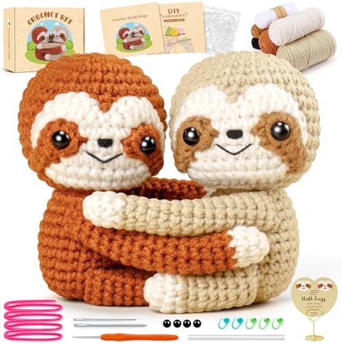 Fortuning's JDS Crochet Kit for Beginners, Hug Sloths Crochet Animal Kit by FortuningsJDS