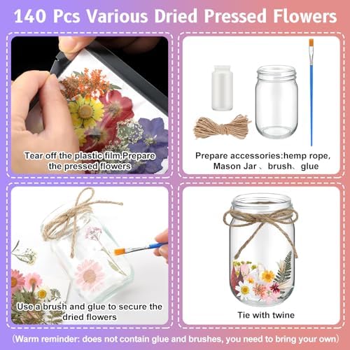 Tinideya 154 Pcs DIY Pressed Flowers Mason Jar Set Dried Flower Centerpiece - Image 3