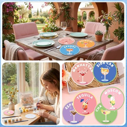 8 Pack Cocktail Paint by Numbers Kits Coasters with Holder Cork Pads - Image 6