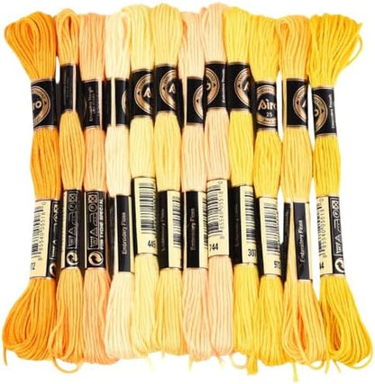 12 Skeins 6 Strands Yellow Embroidery Thread for Hand Sewing by CABODYALS