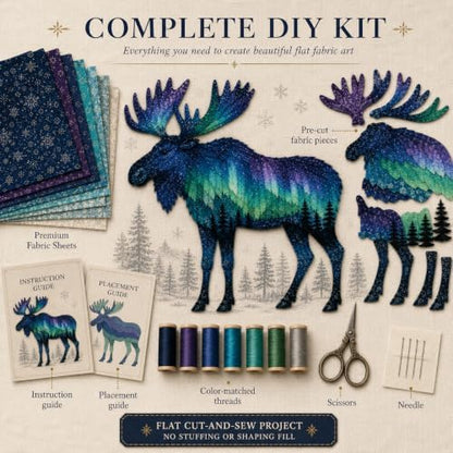 Northern Lights Animal Embroidery Kit DIY Fabric Patchwork Craft Set (ELK) - Image 2