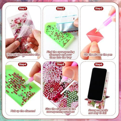 Saillong 4 Pcs Summer Flora Diamond Painting Phone Stand Full Drill Art - Image 6