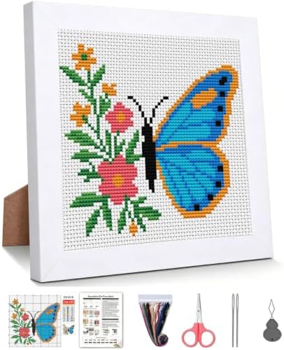 Butterfly Stamped Cross Stitch Kits for Beginners Adults with Framed by WUSARPLY