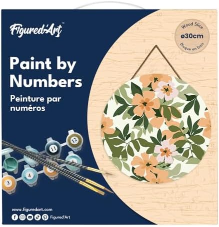 Figured'Art Paint by Numbers Kit for Adults on Wood Slice, 11.8in Diameter - Floral Pattern - Craft Art Painting DIY Canvas - Image 5