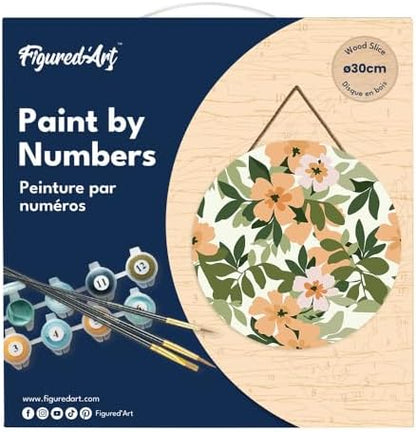 Figured'Art Paint by Numbers Kit for Adults on Wood Slice, 11.8in Diameter - Floral Pattern - Craft Art Painting DIY Canvas - Image 5