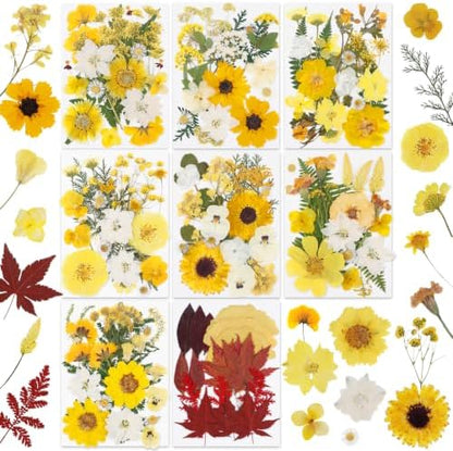 128 Pcs Fall Dried Pressed Flowers for Resin,Natural Real Dried Flowers by NESCCI