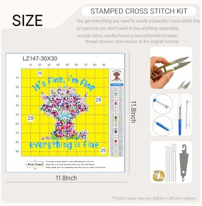 HKLIOPU Stamped Cross Stitch Kits - Highland Cow Embroidery Starter Kit for Adult Beginners, 11CT Needlepoint Cross-Stitch Patterns Dimensions Kit Arts and Crafts 11.8x11.8 inch - Image 2