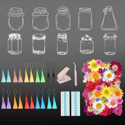 106Pcs Transparent Dried Flower Bookmarks, Dried Flower Bookmark Kit, Handmade DIY Bookmarks for Pressed Flowers, Thousand Flower Bookmark for Kids Women Men, Book Lovers by Artlaza