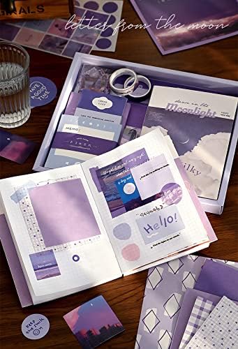 Draupnir Aesthetic Scrapbook Kit(348pcs), Bullet Junk Journal Kit with Journaling/Scrapbooking Supplies, Stationery,A6 Grid Notebook with Graph Ruled Pages DIY Scrapbook Gift for Girl Kid(Moonlight) - Image 6