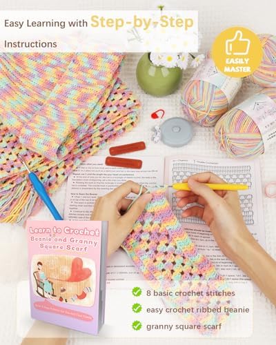 Katech Crochet Kit for Beginners w/Step-by-Step Instruction for Hat, Scarf - Image 2