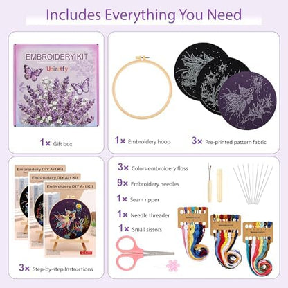 Uniartfy 3 Sets Hand Embroidery Starter Kits for Beginners Adults, Goldfish Stamped Cross Stitch Kit, DIY Needlepoint Kit with Cloth, Hoop,Threads and Instruction, Easy to Learn Embroidery Starter Kit - Image 2