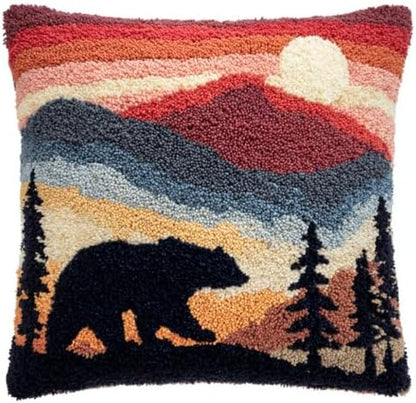 DIY Latch Hook Pillow Kit Black Bear with Mountain and Sunset 43x43cm-3 by Unknown