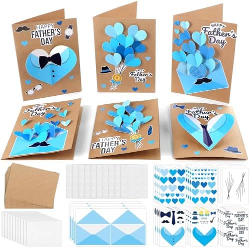 Yomjress 24 Sets Father's Day DIY Card Making Kit 3D Heart Tie Trophy Greeting Cards with Envelope Stickers Fathers Day DIY Card Crafts for Gifts Exchange Best Dad Daddy Papa Party Favors by Yomjress
