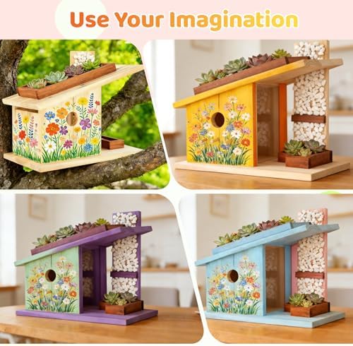 Modern Birdhouse Woodworking Kit, Natural Cedar Wooden birdhouses for Outdoors with Paint Set, Creative DIY Birdhouse Gift, Build Your Own Bird House Kit - Image 6