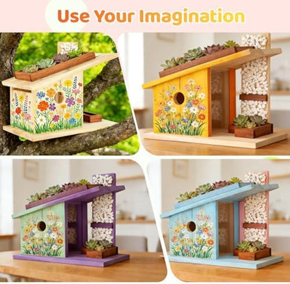Modern Birdhouse Woodworking Kit, Natural Cedar Wooden birdhouses for Outdoors with Paint Set, Creative DIY Birdhouse Gift, Build Your Own Bird House Kit - Image 6