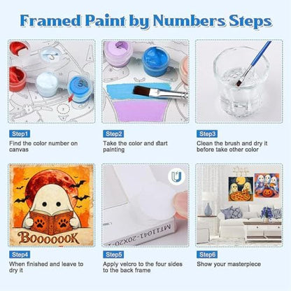 Canrichshop 4 Packs Halloween Ghost Framed Paint by Numbers Kit for Adults with Wooden Easel & Color Box,Ghost DIY Painting by Number on Canvas Gift,Easy Oil Acrylic Paint Prezzie 8x8inch - Image 7