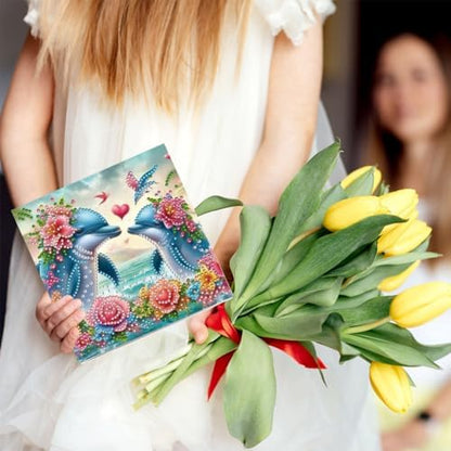 jinglinhh 6pcs Dolphin Couple Flowers Diamond Art Painting Greeting Cards with Envelopes, DIY Card Making Kits for Adults, Diamond Art Postcards Christmas Cards Craft Gifts - Image 5
