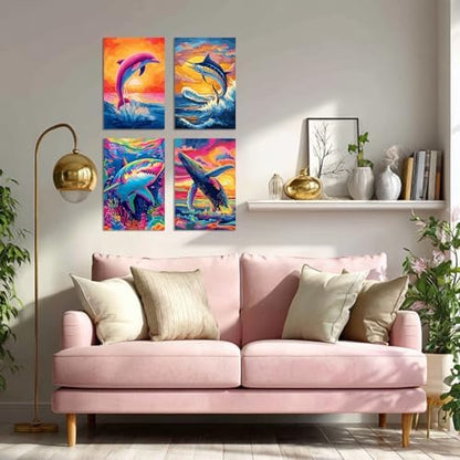 TBAIRO 4 Pack Framed Paint by Numbers Kit for Adults Beginner Animals DIY Painting Kits for Adults Ocean Easy Adult Paint by Number Kits on Canvas for Wall Art Decor 8x12 Inch - Image 6