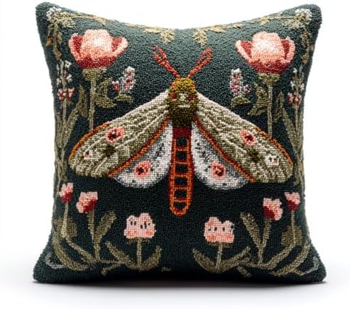 DIY Latch Hook Pillow Kit Beautiful Moth Surrounded by Flowers 43x43cm-76 by Unknown